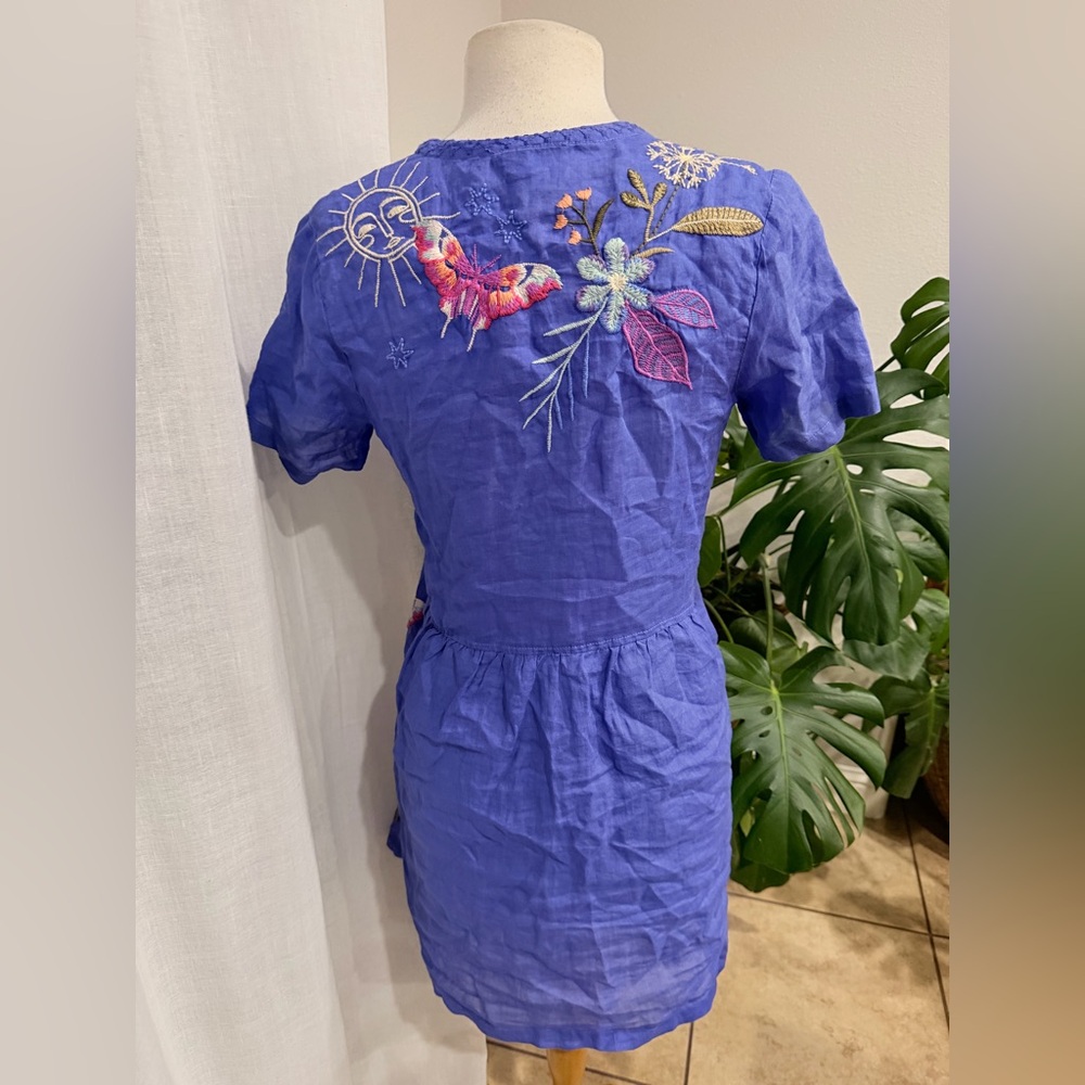 Johnny Was Workshop Embroidered Short Sleeve Dress‎ – XXS Sun/Moon Detail - Picture 2 of 4